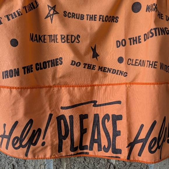 VTG 70s Homemaker Housewife Waist Apron Orange Black Pockets - Picture 4 of 7